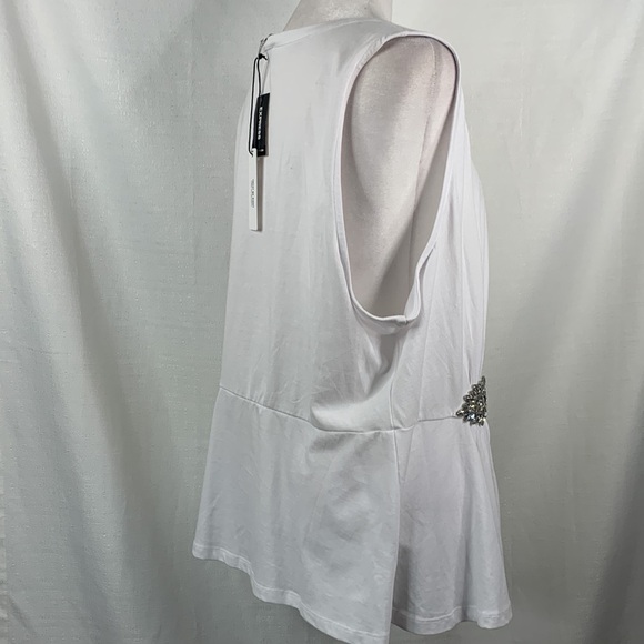 Express Sleeveless White Peplum Top with Rhinestone Waist Embellishment- NWT - Picture 8 of 12